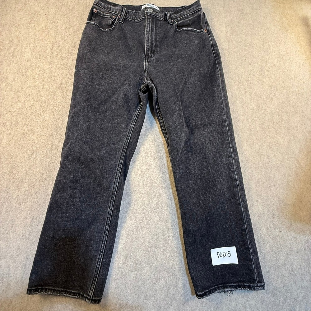 Abercrombie & Fitch The Ankle Straight Ultra High Rise Jeans Black 28 6S Raw Hem